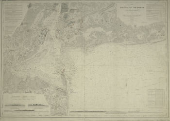 1845 Map of New-York Bay & Harbor and the environs - colored additions to show positions of troops & fleets - Battle of Long Island 1776